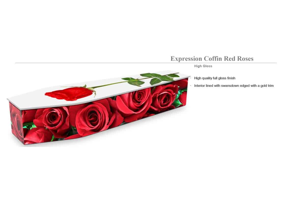 Shows the features of the Expression Coffin Red Roses